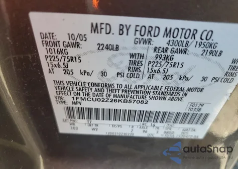 2006 Ford Escape Xls from USA, damaged, VIN 1FMCU02Z26KB57082